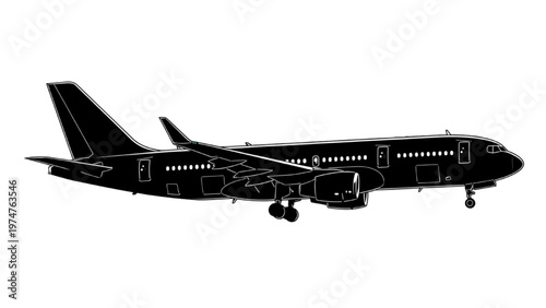 Vector CAD design of airplane in flight for vector graphics
