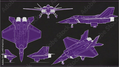 Vector CAD design of various fighter jets in flight