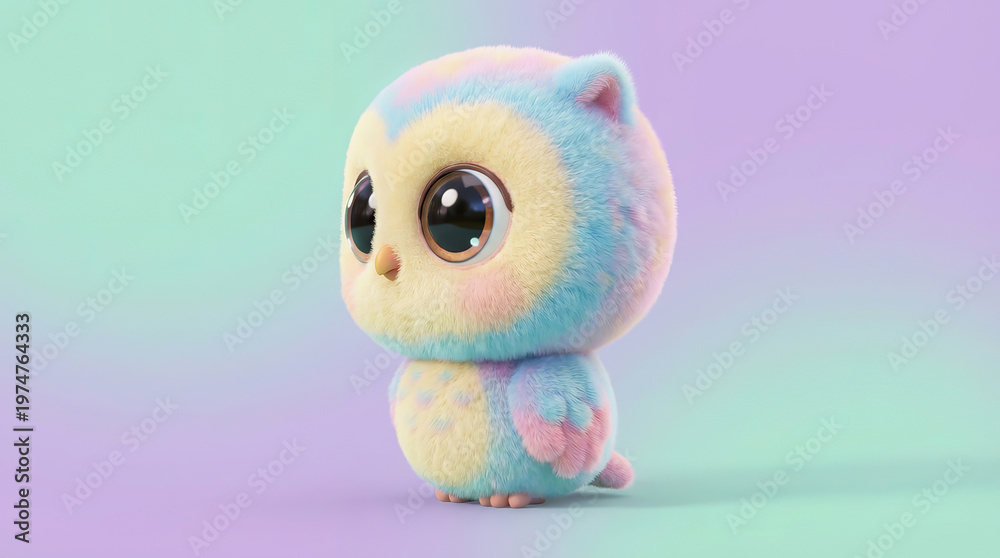 Fototapeta premium Adorable Plush Toy Pastel Rainbow Kitten Sitting on Purple Background