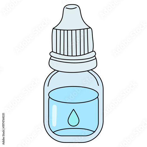 Medical Eye Drops Bottle Vector Illustration with Blue Liquid Isolated