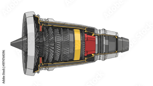Detailed vector CAD design of a rocket engine's internal components
