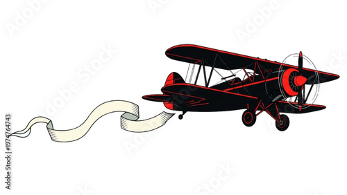 Fotografie Vector CAD design of a vintage biplane in flight with banner