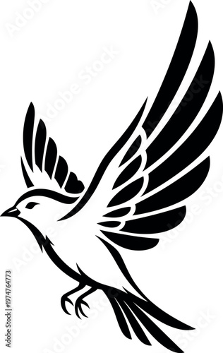 A black silhouette of a bird with outstretched wings is captured mid-flight.