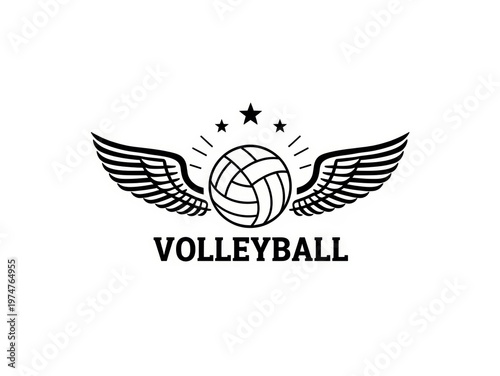 A stylized volleyball with wings and stars, symbolizing the sport's dynamic nature isolated on white background