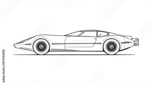 Classic vintage car with a sleek streamlined design in white isolated on white background