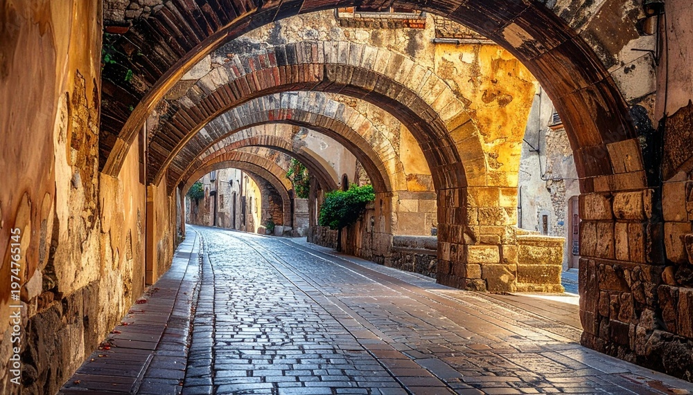 Fototapeta premium Enchanting Arched Pathway - A Journey Through Time and Stone.