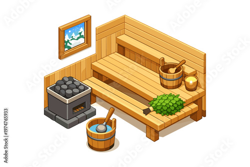 Cozy wooden sauna interior with essential accessories for relaxation