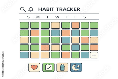 A digital habit tracker interface showing a weekly calendar grid with various color-coded tasks.