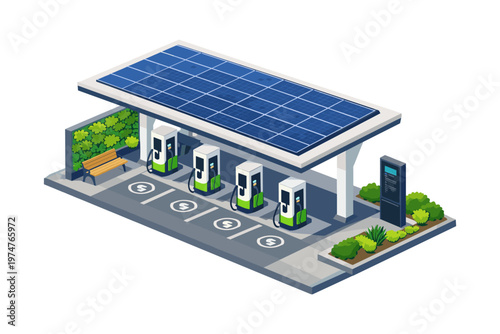 Modern electric vehicle charging station powered by solar panels
