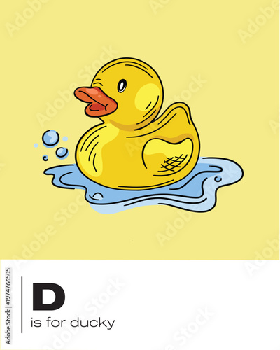D is for Ducky flash card illustration in vector for education in the classroom, teaching poster design