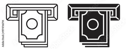 atm cash withdrawal terminal with banknote dispenser and payment machine vector icon set on transparent background