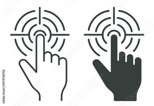finger tap interaction with wireless signal and contactless interface gesture control vector icon set on transparent background