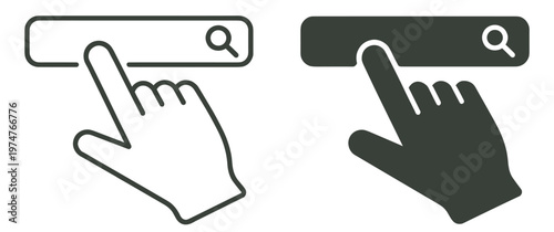 search bar interface with magnifying glass and finger tap interaction vector icon set on transparent background