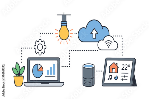 A conceptual illustration showing the interconnected network of modern smart home automation systems