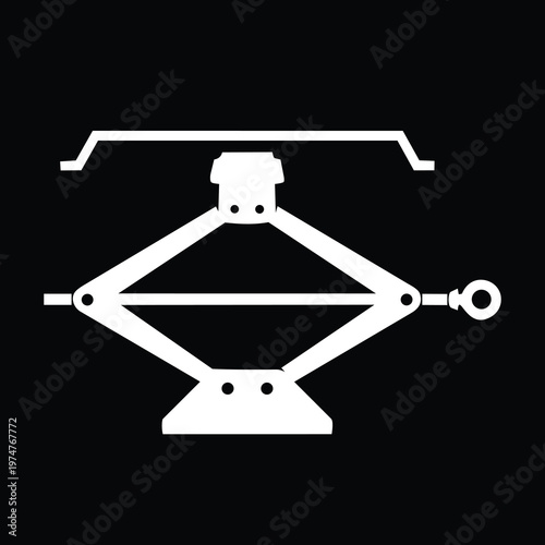 White Silhouette Mechanical Scissor Jack Lifting Car Frame Vector Icon 