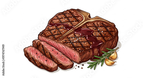 Deliciously grilled T-bone steak with herbs and garlic, a gourmet meal