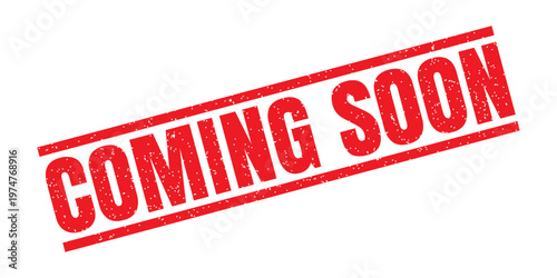 Coming Soon Rubber Stamp Red Vector Grunge Announcement Launch Teaser.