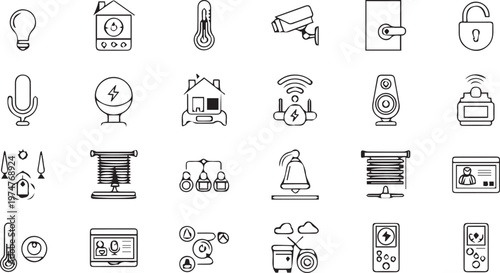 Smart Home Technology and Automation Line Icon Set