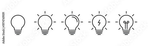 Minimalist Light Bulb Vector Icons for Creativity, Innovation, Bright Ideas