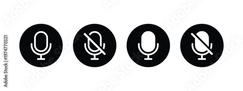 Microphone Mute Vector Icon Set for Audio Recording Interface Design