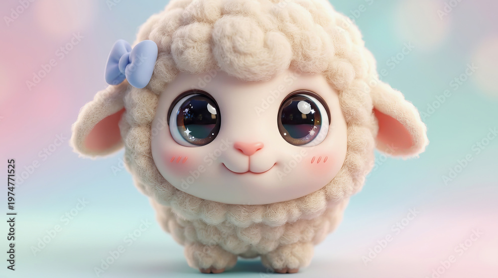 Obraz premium Cute Fluffy White Sheep Portrait, Soft Lighting, Close Up Shot