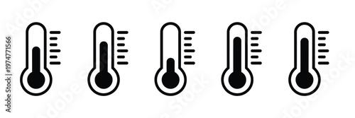 Thermometer icon vector set temperature measurement scale hot cold weather climate minimal design