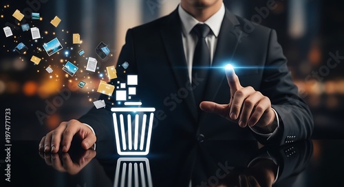 Businessman Deleting Digital Files and Data from Cloud Storage.