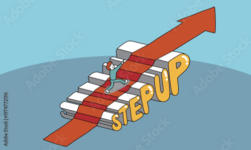 ステップアップと書かれた階段を上る人のイラスト