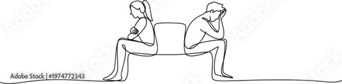 A man and woman sit back-to-back symbolizing relationship conflict or distance.