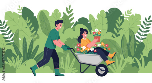 Employee carrying a box of office belongings towards a large open hand symbolizing a new job opportunity and career start.