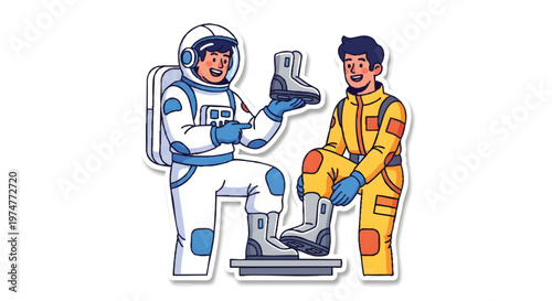 Astronaut and technician in space suit preparation