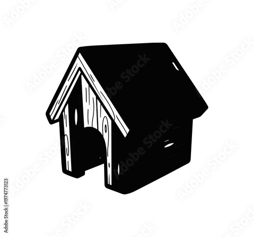 Doghouse silhouette illustration on black background
