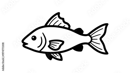 Stylized fish illustration white on black background