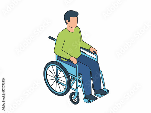 Man Sitting in Wheelchair Isometric Illustration Isolated