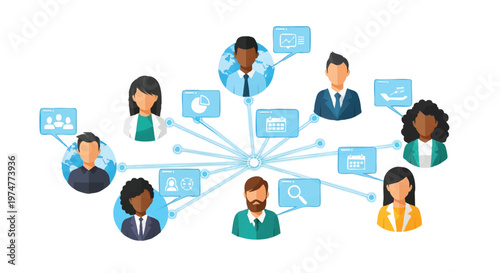 Diverse people communicating and networking online