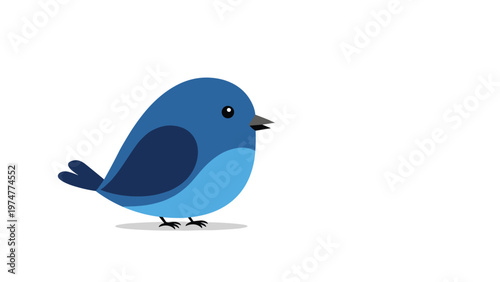 Cute illustration of a blue bird with dark wings and a light blue belly standing on a plain white background.