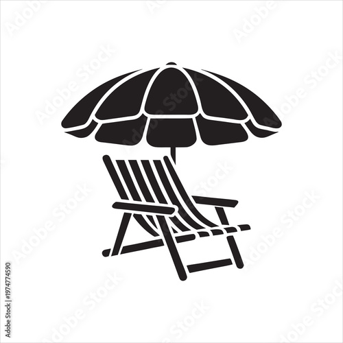 Foto Minimalist Beach Chair with Umbrella Vector Illustration, Summer Vacation Relaxa