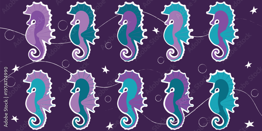 Fototapeta premium Art Art & Illustration set of seahorses in matching colors & Illustration