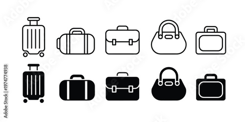 Luggage icon set suitcase handbag trolley briefcase travel bag travel tourism vacation vector design