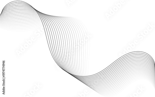 Abstract Minimal Black Wave Lines On White Background With Flowing Curves And Modern Design.