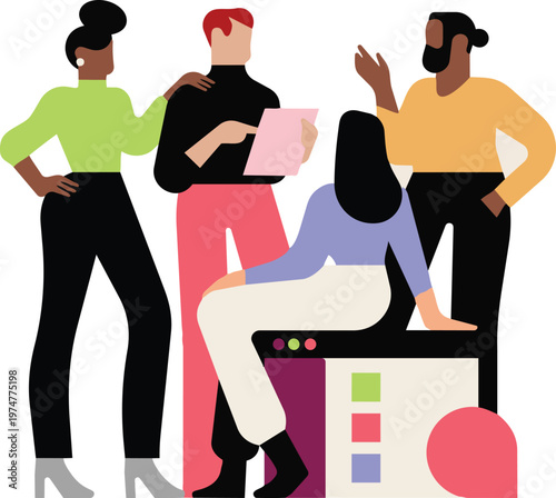 Creative team discussion collaboration brainstorming ideas flat vector illustration.