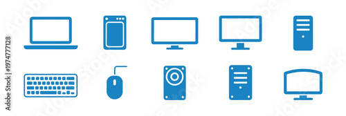 Computer devices blue icons modern flat design