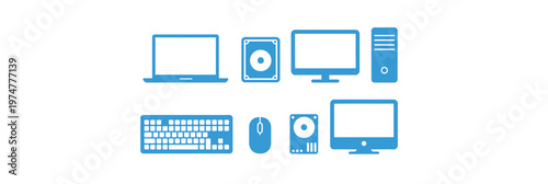 Computer devices blue icons modern flat design