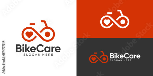 Creative simple bike care logo template. Bicycle with love symbol for bike sport logo design vector illustration.