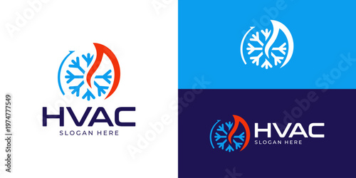 Creative simple HVAC logo template. Heating and cooling service logo design vector illustration.