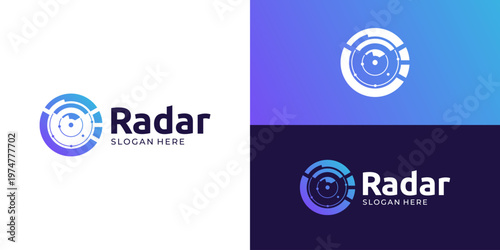 Creative modern radar logo template. Abstract radar sonar symbol logo design vector illustration.