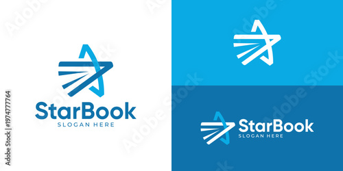 Creative simple star book logo template. Abstract book with star symbol logo design vector illustration.