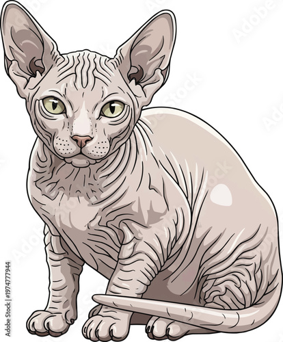 Bambino Cat sitting curious crouched attentive facing front pose