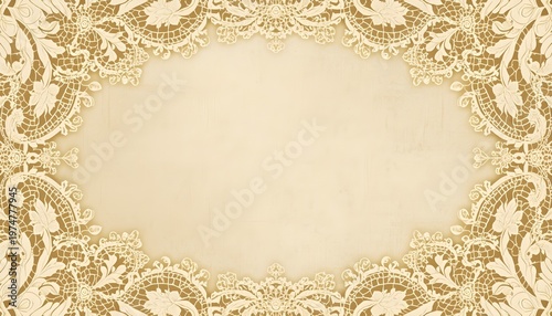 A beautiful golden lace border on a cream background with intricate floral designs