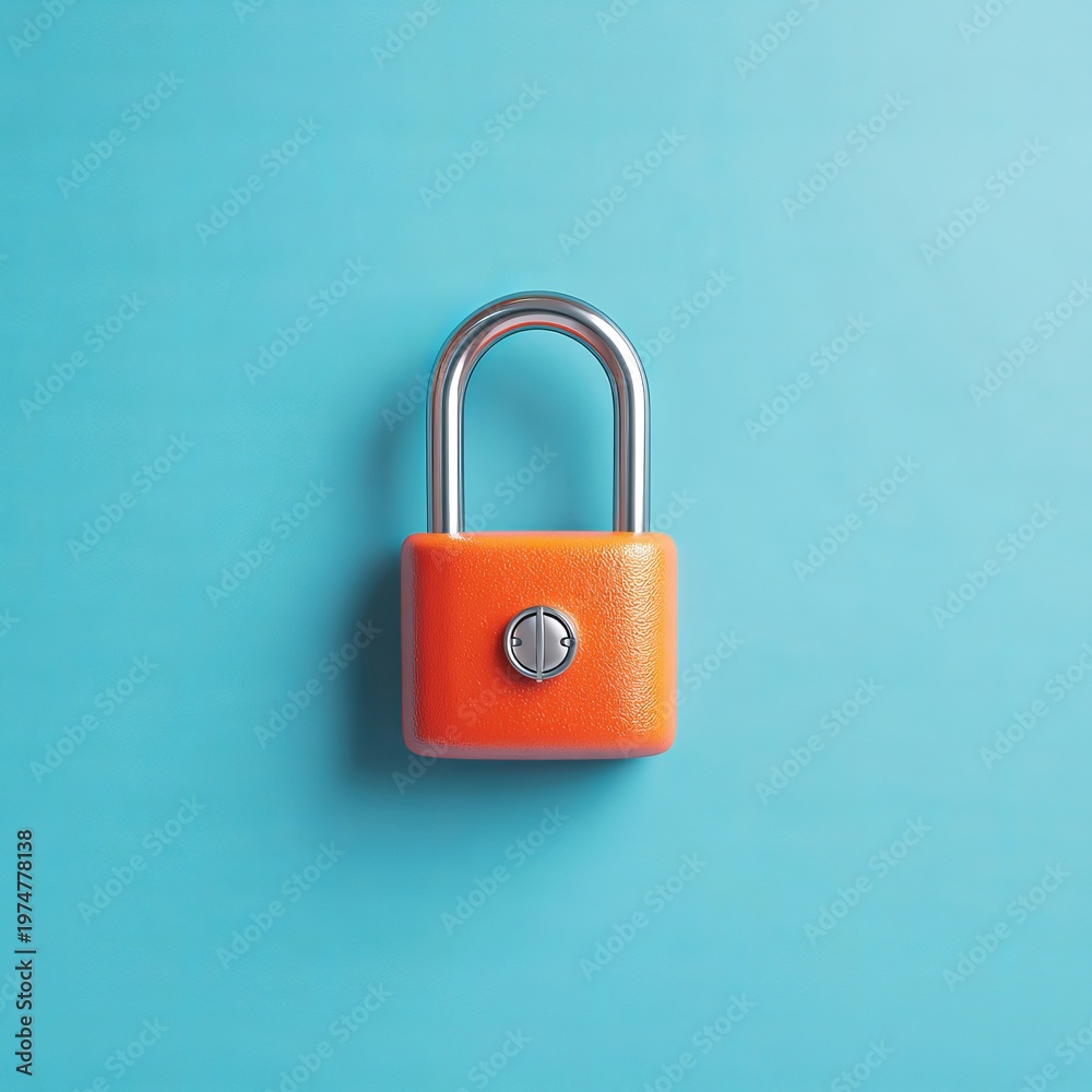 Fototapeta premium Orange padlock symbolizes security, protection, digital safety, privacy, trust, data encryption, modern technology concept.